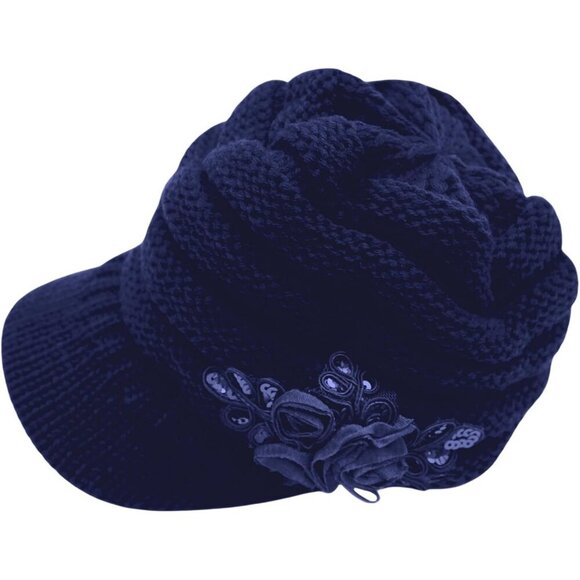Women\'s Beautiful Style Crochet Blue Flower Brim Knit Winter Warm Hat Cap main image 3